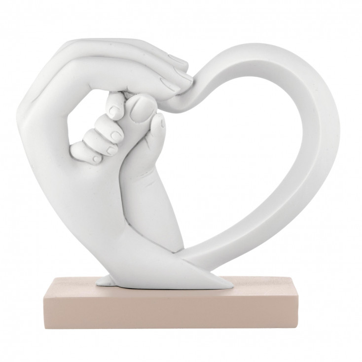 Scultura piccola in marmorino dal design moderno con mani e cuore