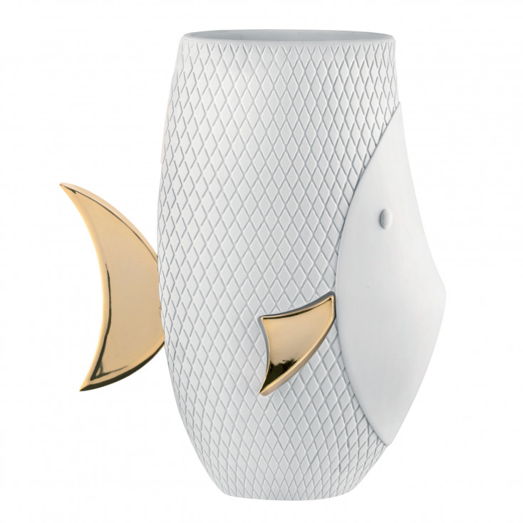 Vaso alto da interno in marmorino a forma di pesce dal design moderno
