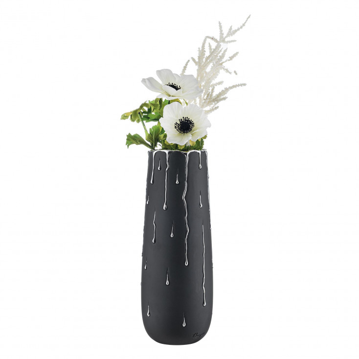 Vaso alto in marmorino con decori a goccia dal design moderno ed elagante