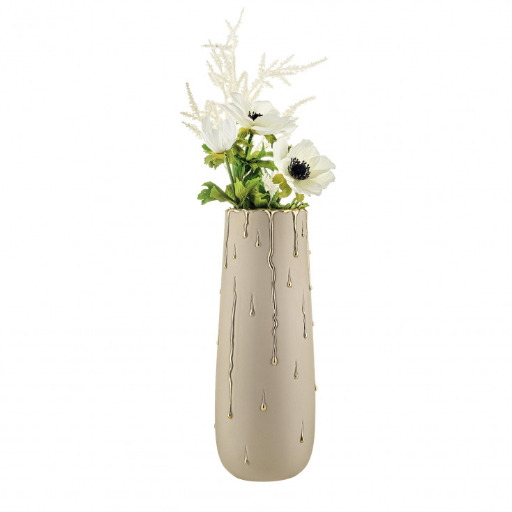 Vaso alto in marmorino con decori a goccia dal design moderno ed elagante