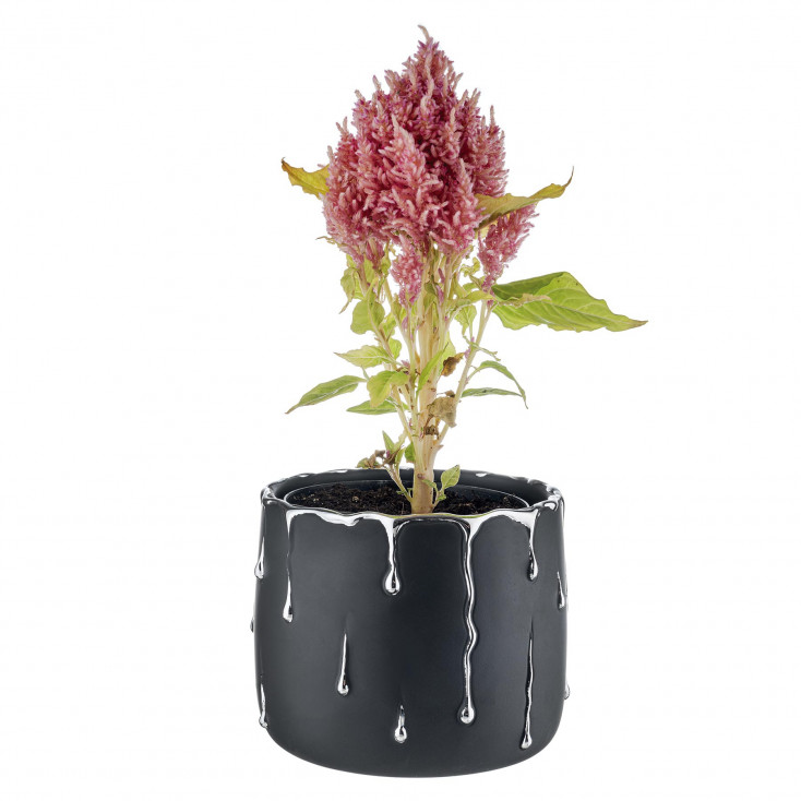 Vaso grande in marmorino con decori a goccia design elagante con piantina