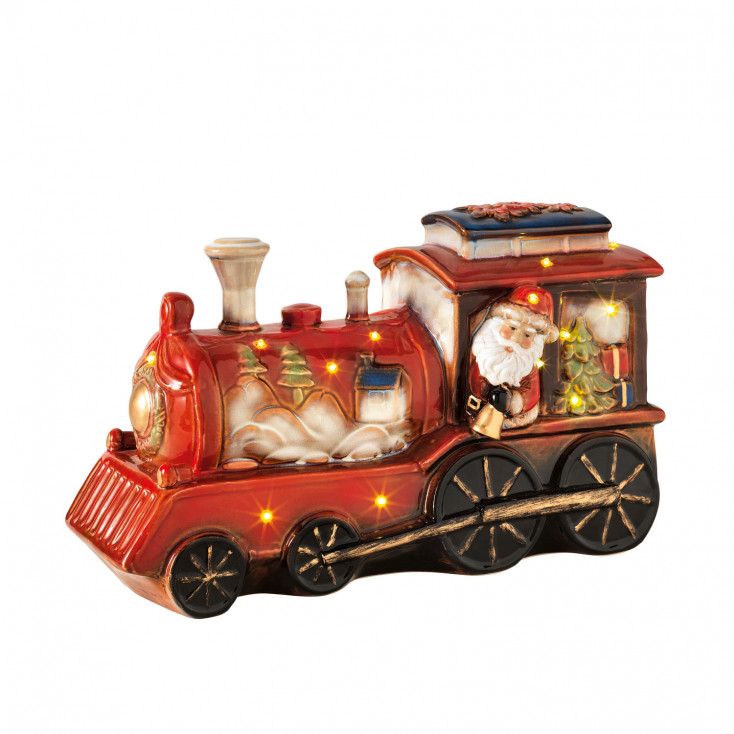 Addobbo natalizio locomotiva con babbo natale in porcellana