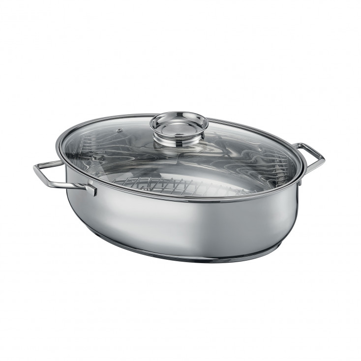 Cuoci arrosti in acciaio inox e coperchio in vetro
