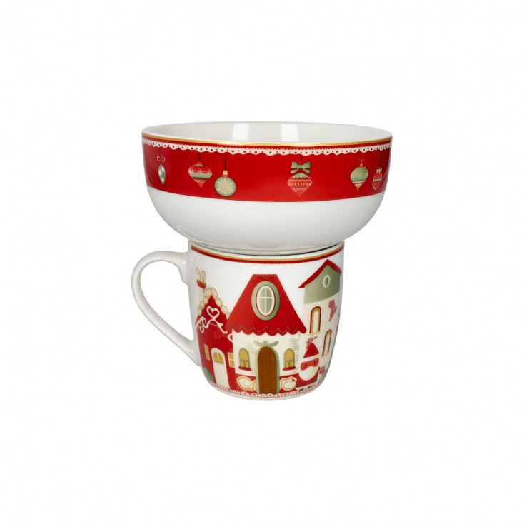 Mug con decori natalizi in porcellana con ciotola