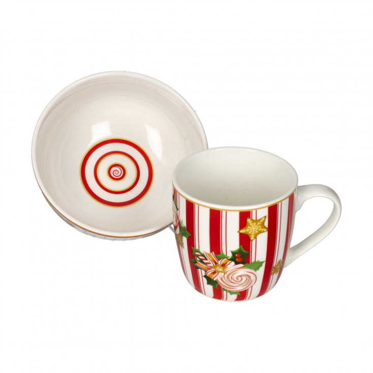 Mug in porcellana a righe con ciotola