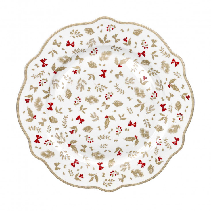 Piatto panettone in porcellana con decori natalizi