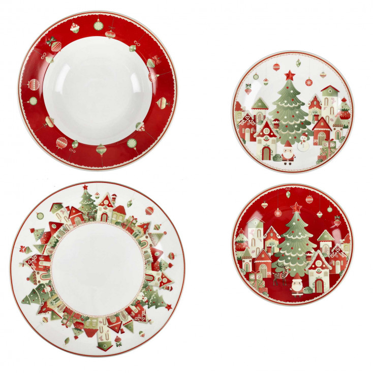 Servizio da tavola 18 pz in porcellana con decori natalizi