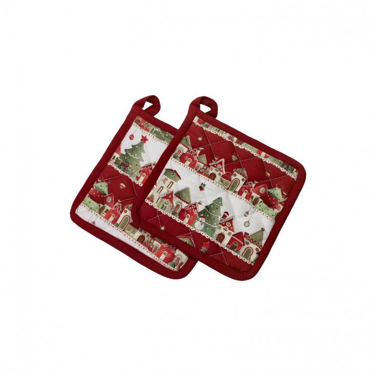 Set 2 presine in tessuto con decori natalizi a righe