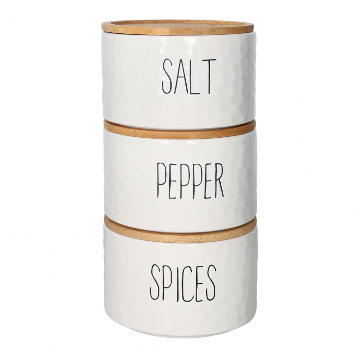 Set 3 barattoli in ceramica con tappo in bamboo