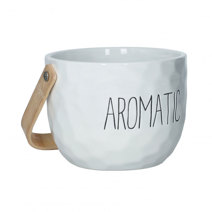 Vaso porta piante in ceramica con manico di bamboo