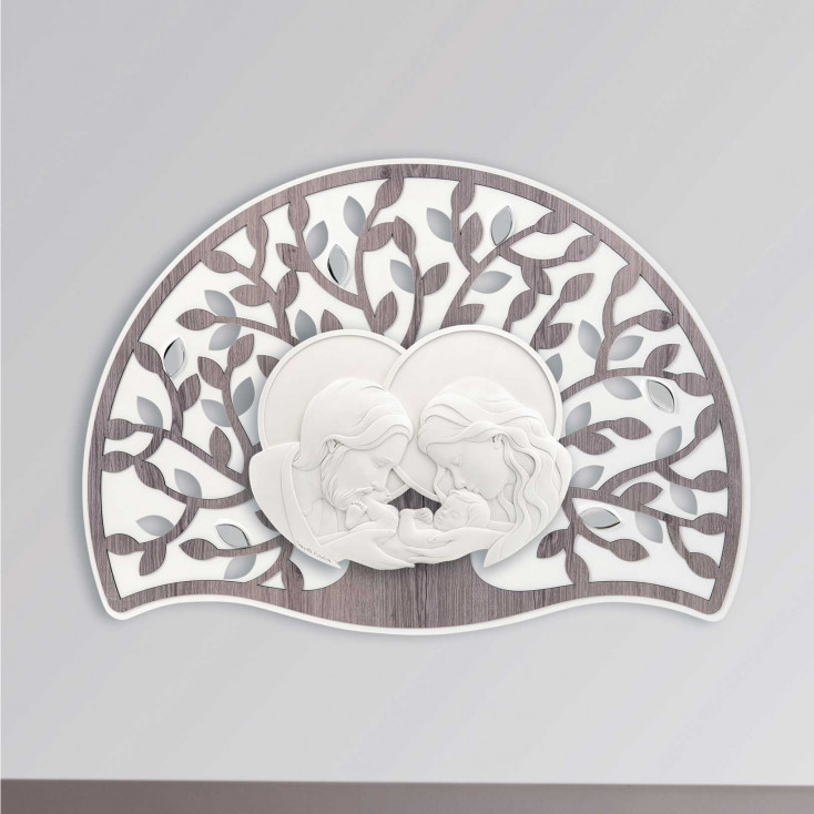 Capezzale da parete moderno con pannello in legno "la Sacra Famiglia"