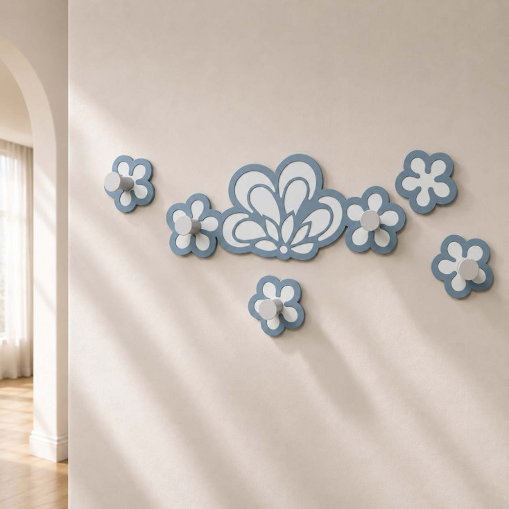 Appendiabiti a muro di design con fiorellini e 5 ganci in alluminio