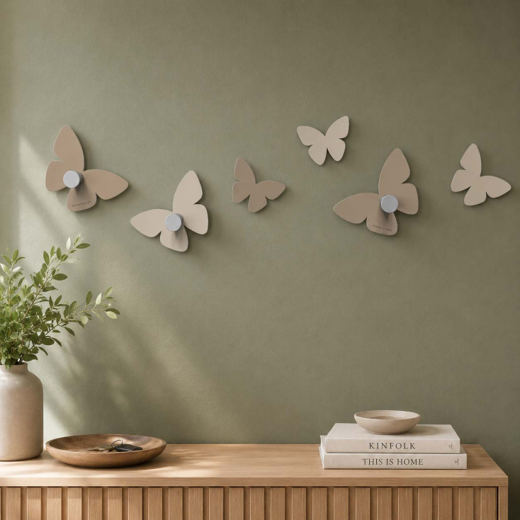 Appendiabiti a muro in legno tagliato laser con farfalle e 3 ganci in alluminio
