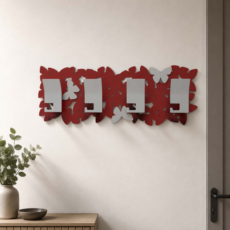 Appendiabiti da muro dal design moderno con farfalle colorate e 4 ganci