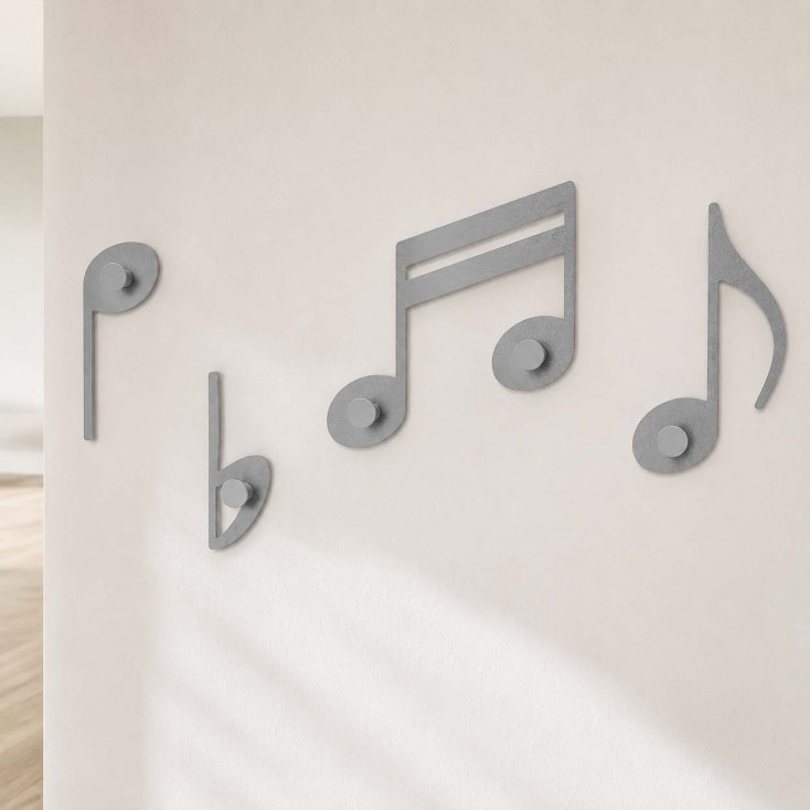 Appendiabiti da parete con note musicali in legno e 5 ganci