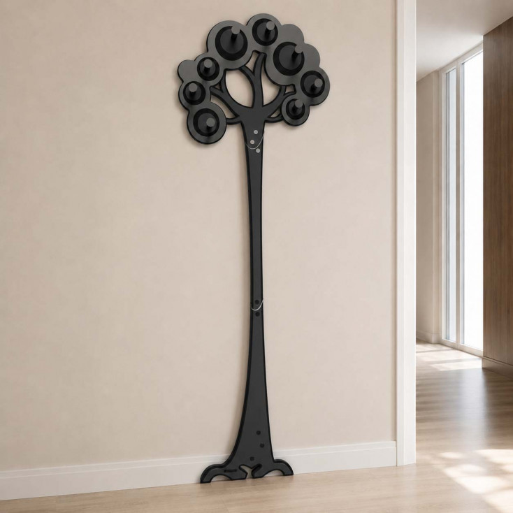 Appendiabiti da parete di design in legno a forma di albero con 8 ganci