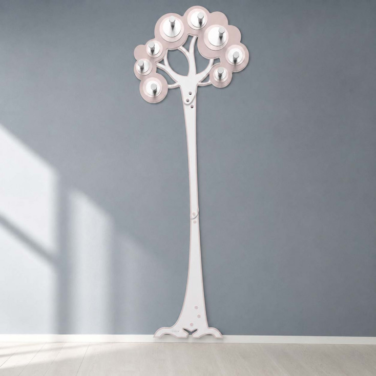 Appendiabiti da parete elegante a forma di albero in legno con 8 ganci in alluminio