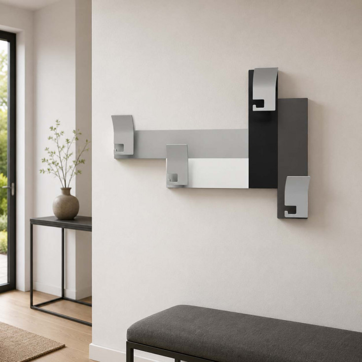 Appendiabiti da parete elegante con struttura in legno e 4 ganci in alluminio