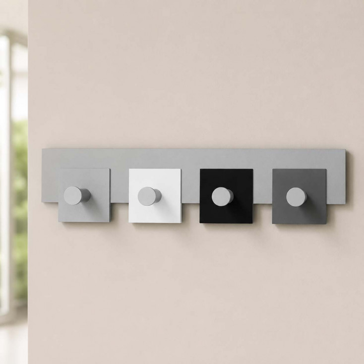 Appendiabiti di design per soggiorno con pannello in legno e 4 ganci