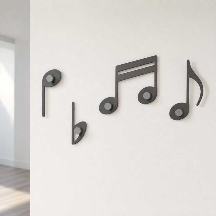 Attaccapanni a muro moderno con note musicali e 5 ganci