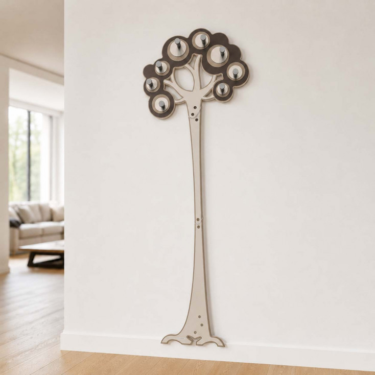 Attaccapanni a parete a forma di albero in legno di design con 8 ganci