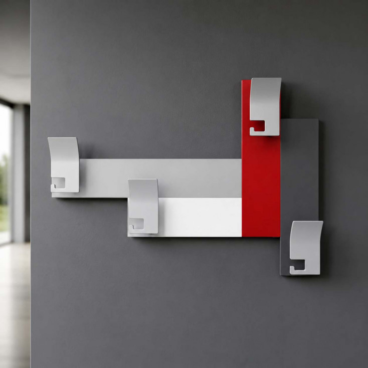 Attaccapanni da parete elegante interamente in legno con 4 ganci in alluminio