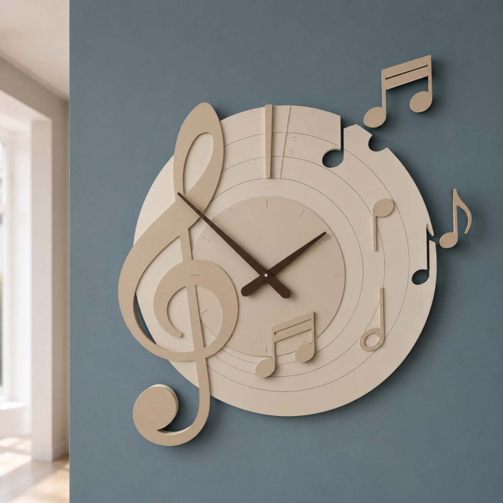 Orologio da parete in legno rotondo con note musicali
