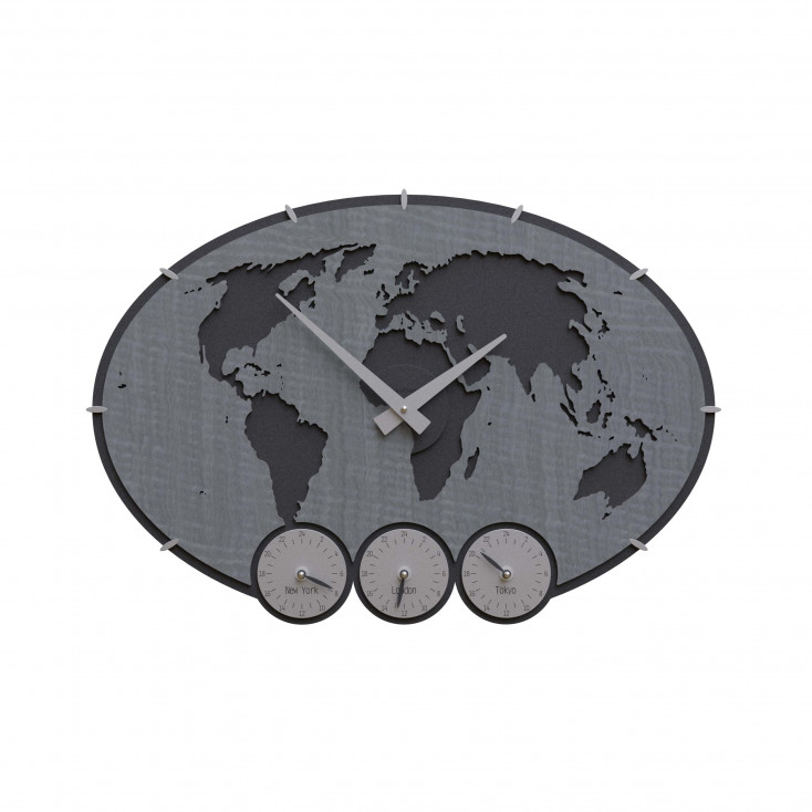 Orologio da parete con fusi orari in legno dal design moderno