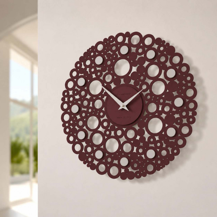 Orologio da parete design moderno in legno con decoro a bolle