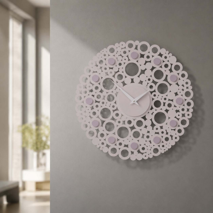 Orologio da parete design moderno in legno con decoro a bolle