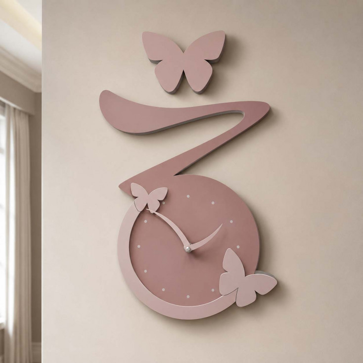 Orologio da parete con farfalle volanti in legno