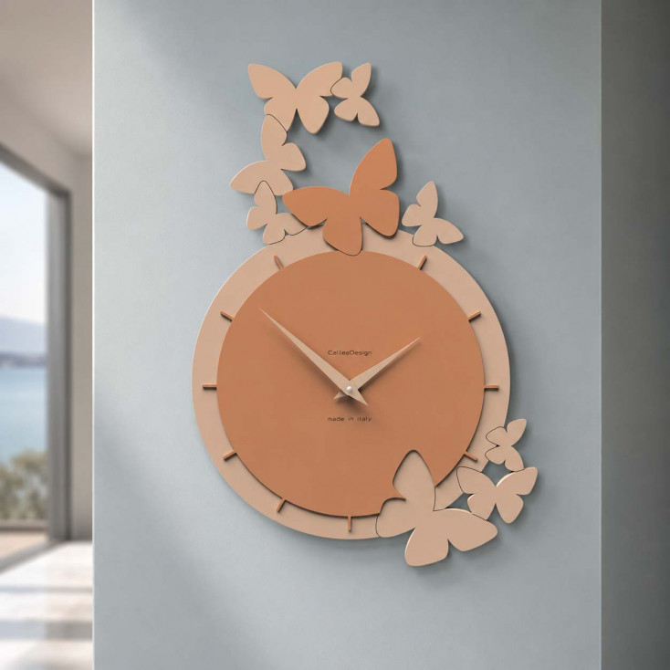 Orologio da parete con farfalle in legno