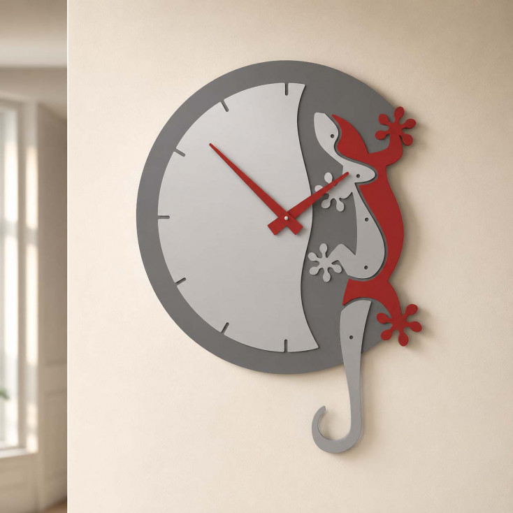 Orologio da parete con geco in legno