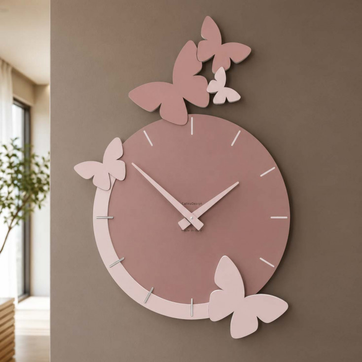 Orologio da parete con farfalle volanti in legno