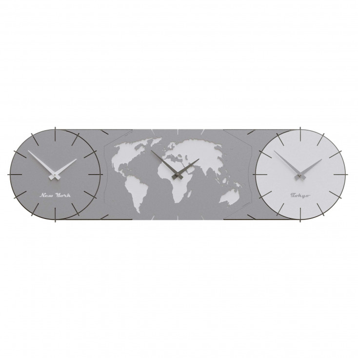 Orologio da parete in legno con fusi orari e design moderno