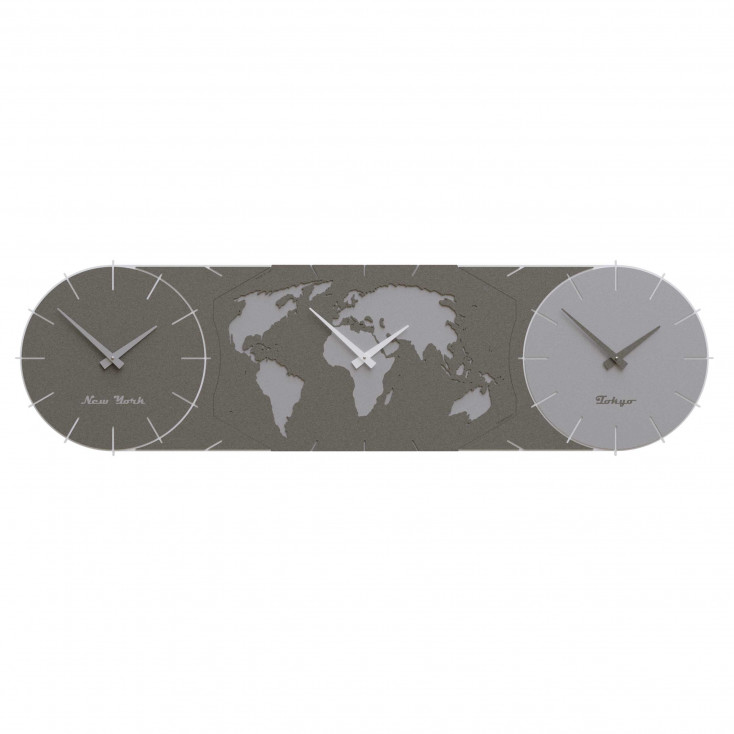 Orologio da parete in legno con fusi orari e design moderno