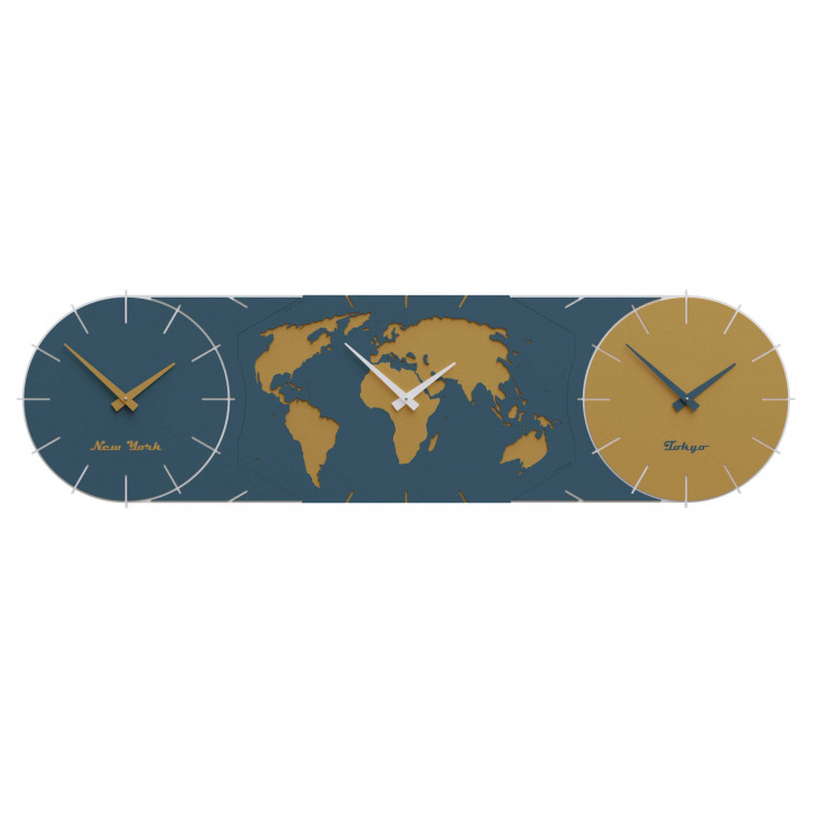 Orologio da parete in legno con fusi orari e design moderno
