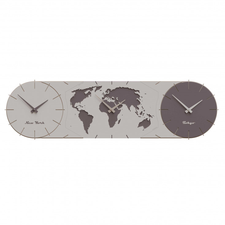 Orologio da parete in legno con fusi orari e design moderno