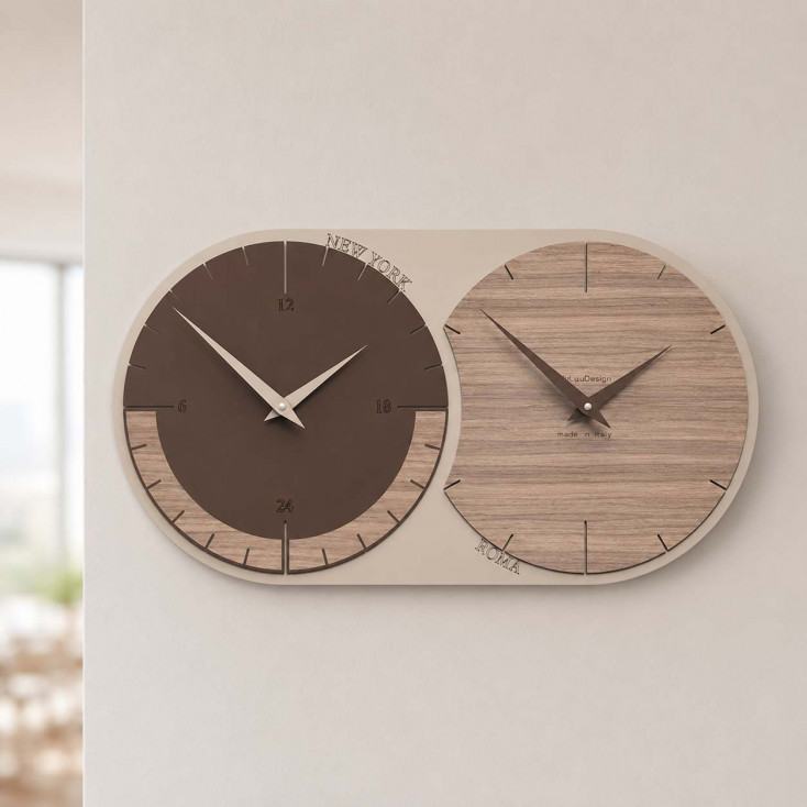 Orologio da parete in legno con fuso orario