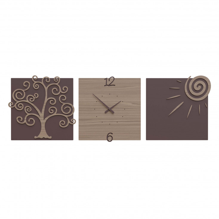 Orologio da parete moderno con tre pannelli in legno