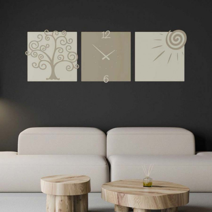 Orologio da parete moderno con tre pannelli in legno