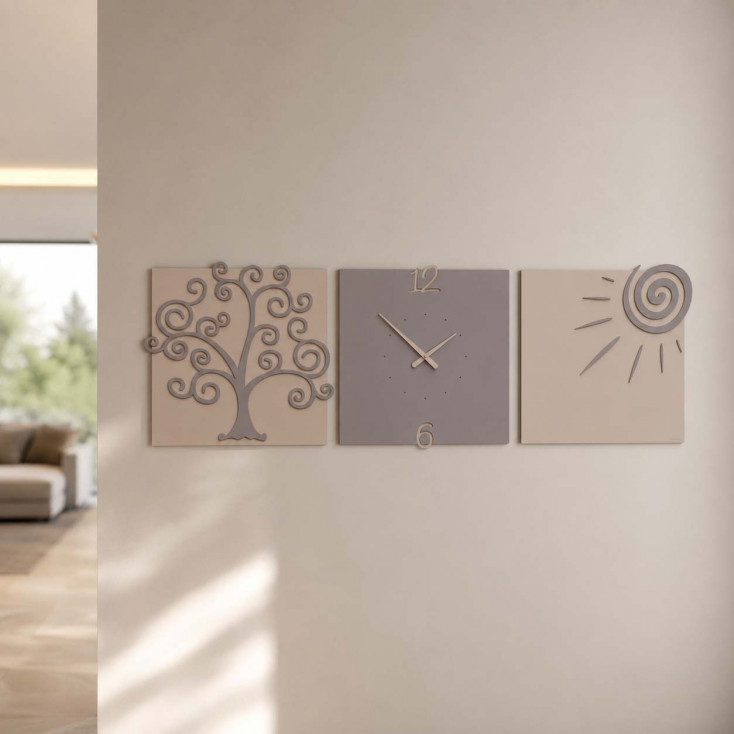 Orologio da parete moderno con tre pannelli in legno