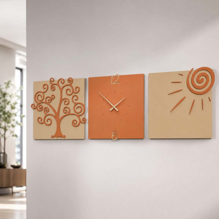Orologio da parete moderno con tre pannelli in legno