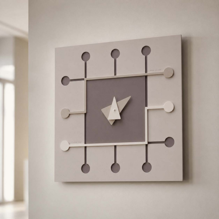 Orologio da parete moderno quadrato in legno con lancette in metallo