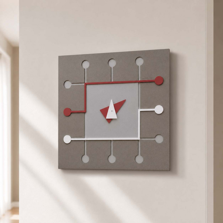 Orologio da parete moderno quadrato in legno con lancette in metallo