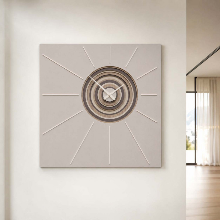 Orologio da parete quadrato di design moderno in legno effetto tridimensionale