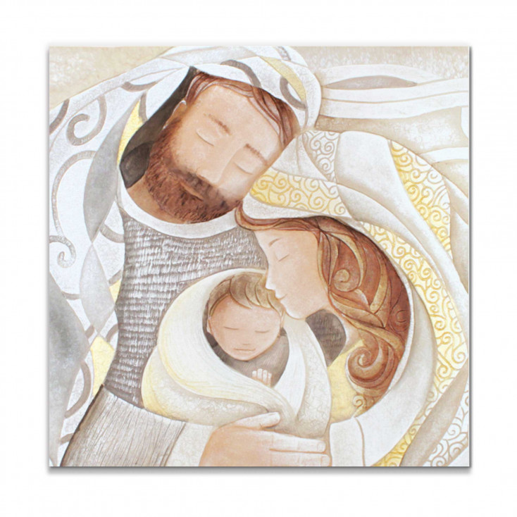 Capezzale Sacra Famiglia quadrato in bassorilievo dipinto a mano retro in legno