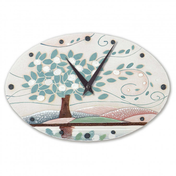 Orologio da parete ovale moderno con bassorilievo con retro in legno massello