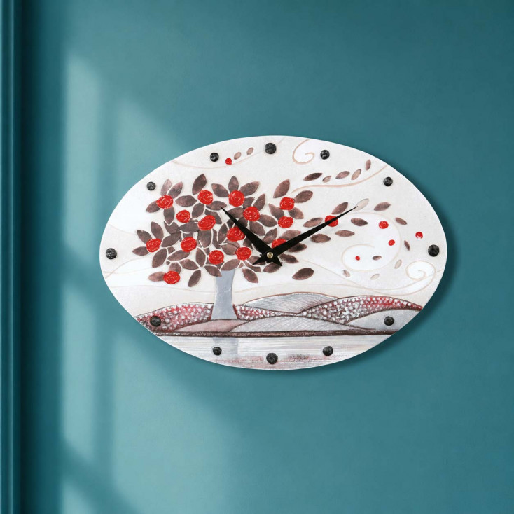 Orologio da parete ovale moderno con bassorilievo con retro in legno massello
