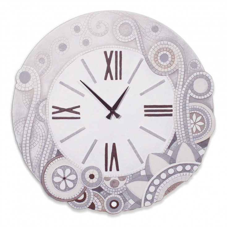 Orologio da parete rotondo grande con bassorilievo con retro in legno massello